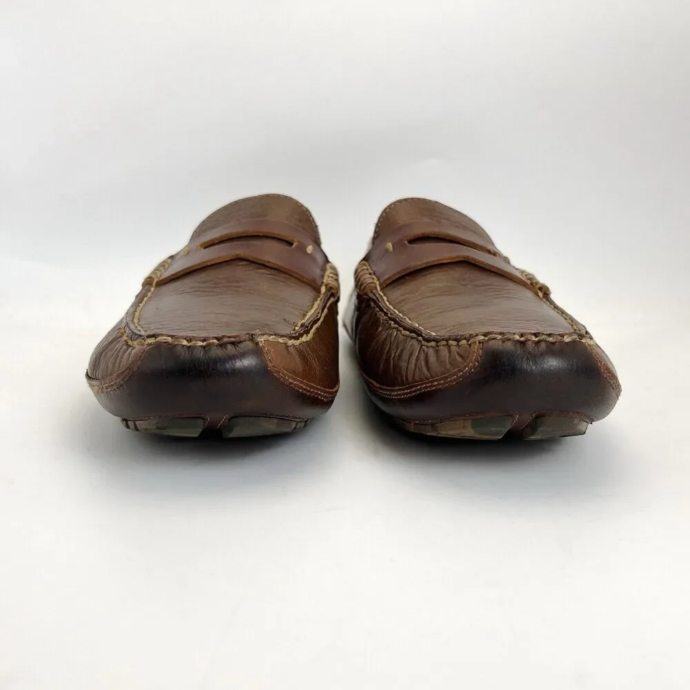 Trask Derek Brown Bison Leather Driving Shoes Penny Loafers Moccasins Mens 10.5